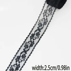 Black lace ribbon trim for sewing crafts, gift wrapping, 2.5cm width elegant fabric accessory.