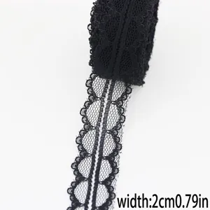 Black lace ribbon trim detail, 2cm width, ideal for sewing, apparel, and gift wrapping.