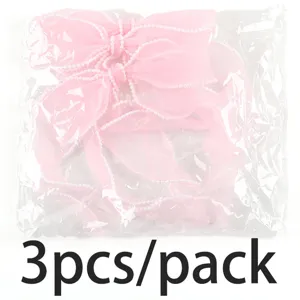 Pink organza hair bow with pearl trim 3 pieces pack decorative ribbon DIY crafting