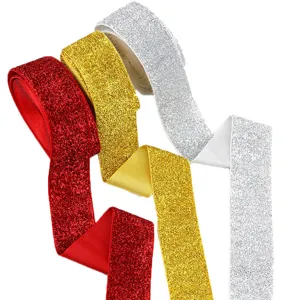 4cm Glitter Elastic Ribbon Gold Silver Red Sparkle Fabric Trim for Sewing Gift Wrapping DIY Crafts