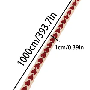 Nastro ricamato con cuori rossi 1 cm di larghezza 10 m di lunghezza per cucito festa