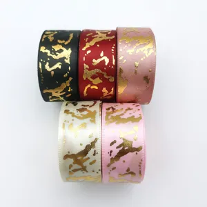 Nastro in raso marmorizzato con foglia d'oro da 2.5cm per regali e decorazioni floreali.