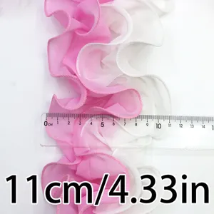 Finitura in pizzo chiffon doppio strato rosa bianco sfumato volant cucito fai da te 11cm