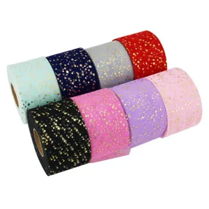 6cm Goldstern Tüllband Rollen für Geschenkverpackung, Blumenstrauß Dekor und Party Basteln.