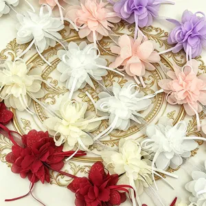 75mm colorful chiffon flower trim ribbon for handmade DIY crafts and sewing accessories.