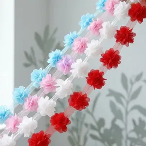 Chiffon Kantafwerking Lint Stof Met Bloemenapplicatie Voor Festivalviering DIY Naaiambacht Geschenkinpakken