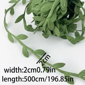 Green leaf ribbon vine trim for DIY crafts and gift packaging, 2cm width 5m length