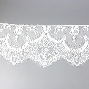 White eyelash lace trim detail, 160mm wide DIY garment sewing ribbon accessory.