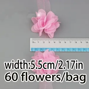 Roze chiffon bloem kant afwerking applicatie, 5.5cm breed decoratief net lint voor ambachten.