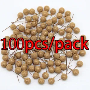 Tiges de baies artificielles dorées paquet de 100 pcs pour déco de Noël et Nouvel An.