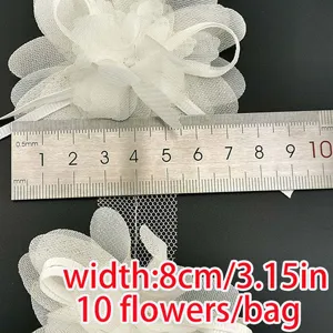 White chiffon lace flower trim DIY handmade material accessory width 8cm 10pcs per bag