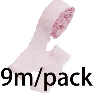 Pink ruffled ribbon roll for gift wrapping, hair accessories and party decoration, 9m long.