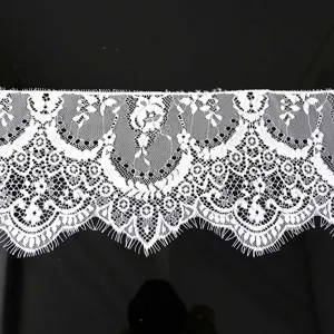White floral eyelash lace trim ribbon 160mm wide for DIY clothing sewing accessories.