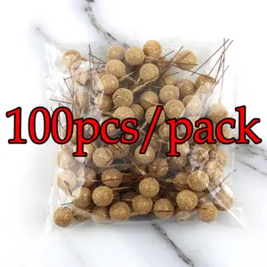 100pcs baies artificielles dorées tiges paillettes fruits pour sapin de Noël et décoration