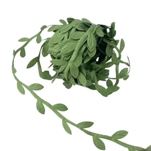 Green artificial leaf ribbon roll, fabric vine trim for DIY craft gift wrapping decor