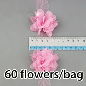 Roze chiffon kant bloem lint stof met hart lint, handwerk naaibenodigdheden DIY.