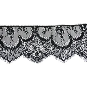 Black 160mm wide eyelash lace trim ribbon for DIY clothing sewing and fashion accessories.