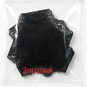 Black lace ribbon trim 3 meters per pack for DIY clothing accessories and sewing crafts.