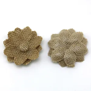 6cm burlap flowers jute rustic craft flowers for wedding apparel accessories DIY decoration set