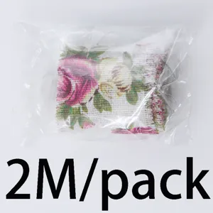 Cotton linen fabric roll 5cm vintage rose floral print ribbon trim for sewing crafts DIY home decor 2m