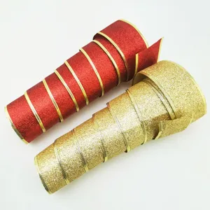 Glitter ribbon rolls 2m x 5cm red gold sparkly wired ribbon for Christmas tree gift wrapping