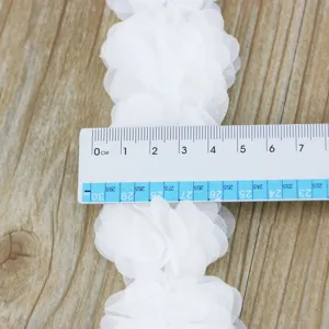 Cinta de adorno de flor de encaje de gasa blanca de 4,5 cm para manualidades de costura DIY
