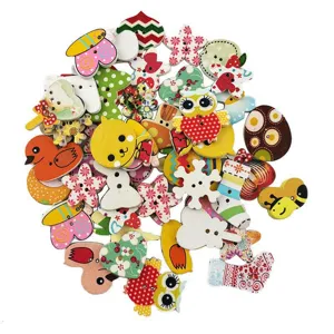 Assorted wooden buttons with cute cartoon animal patterns, 2-3cm 2-hole sewing craft supplies.