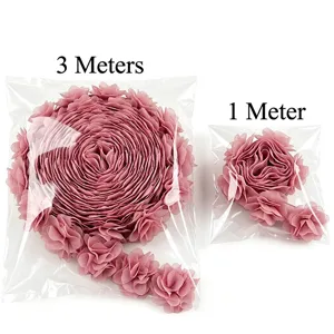 Detalle cinta de encaje flores gasa, rosa polvoriento ribete para costura DIY 3m 1m