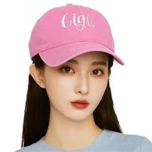 Berretto da Baseball in Cotone Lavato Donna Uomo Gigi Lettera Ricamato Retro Distressed Cappello Dad Outdoor Parasole Regolabile Visiera Curva