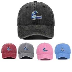 Distressed Washed Baumwolle Baseballkappe Meereswelle Stickerei Vintage Verstellbarer Dad Hat Sonnenschutz Outdoor Sport Kappe
