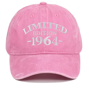 Pink distressed washed cotton baseball cap with white 1964 Limited Edition embroidery