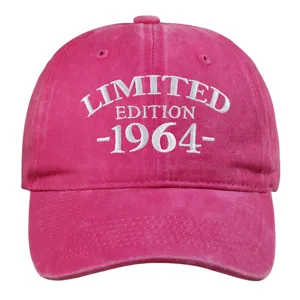 Pink washed cotton baseball cap with Limited Edition 1964 embroidery for 60th birthday gift.