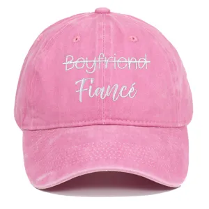 Vintage pink washed cotton baseball cap with embroidered Fiancé design, adjustable strap