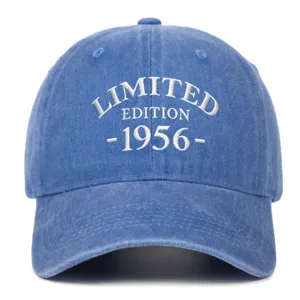 Distressed blue washed baseball cap with white 1956 Limited Edition embroidery gift.