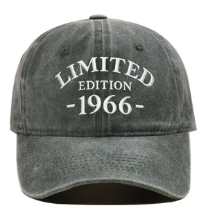 Close-up of white 1966 Limited Edition embroidery on a grey washed baseball cap.