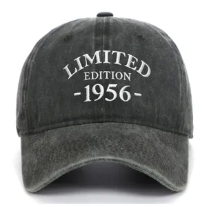 Front view of distressed washed baseball cap with white 1956 embroidery detail