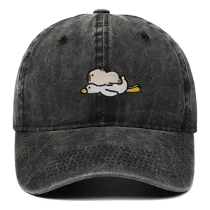 Gewaschene Baumwolle Gestickte Baseballkappe Retro Distressed Sonnenschutz Hut Capybara Cartoon Gebogene Krempe Outdoor Sport Verstellbar Lässig Unisex Kopfbedeckung