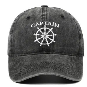 Vintage Washed Cotton Baseball Cap For Women Men Retro Captain Embroidery Adjustable Sun Hat Distressed Nautical Dad Cap