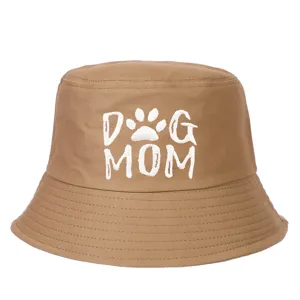 Sombrero de pescador de algodón clásico con bordado 'DOG MOM' y diseño de huella