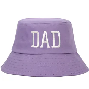 Sombrero de pescador morado de algodón con bordado DAD blanco para verano