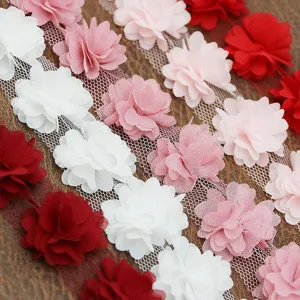 3cm chiffon flower lace trim fabric ribbon for dress sewing wedding party DIY craft decor