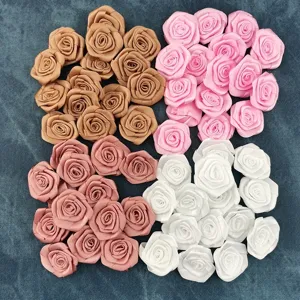 30pz 4cm flores de rosa de cinta de satén hechas a mano para manualidades DIY ropa gorros