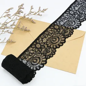 Black elastic lace trim 9cm wide for sewing dress garment decoration craft DIY detail shot