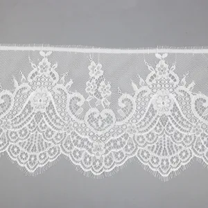 White fine eyelash lace trim fabric 20cm width for DIY sewing and garment decoration