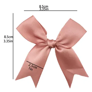 Pink satin ribbon bow 8.5cm swallowtail handmade DIY hair accessory wedding decoration gift