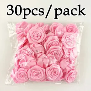 30pcs capullos de rosa en cinta, accesorios florales hechos a mano de satén para ropa y manualidades.