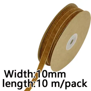 Brown velvet ribbon detail, 10mm width, 10 meters per roll for crafts and gift wrapping.