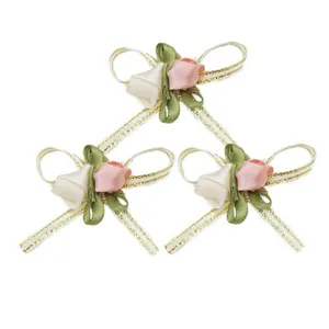 Handgemachte Schleife mit Rosenknospen fuer Hochzeit und Geschenkboxen DIY Handwerk Zubehoer