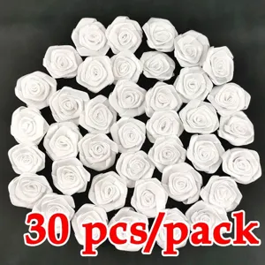 30pcs capullos de rosa de cinta blanca 4cm flores de satén hechas a mano para accesorios de DIY