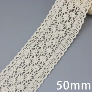 Beige katoenen kant trim lint 50mm breed voor DIY naaien kleding verpakking deco.